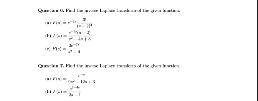 Solved Question 6 Find The Inverse Laplace Transform Of Chegg Com