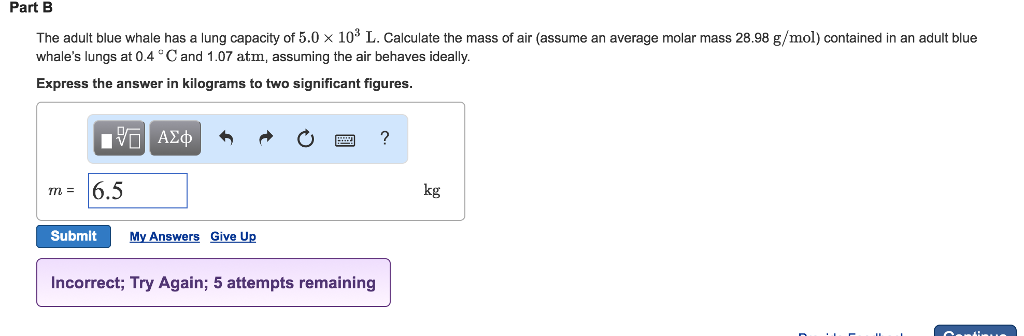 Solved Part B The Adult Blue Whale Has A Lung Capacity O Chegg Com