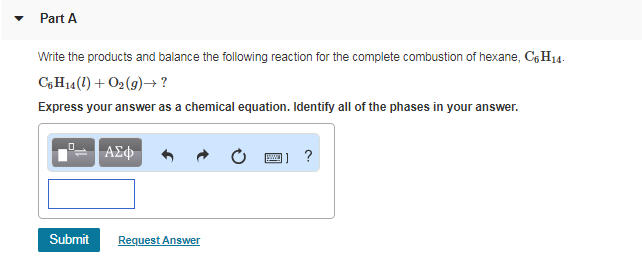 Hexane + oxygen balanced equation image