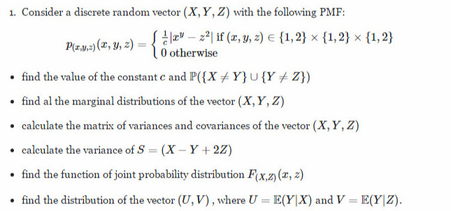 Solved Consider A Discrete Random Vector X Y Z With T Chegg Com