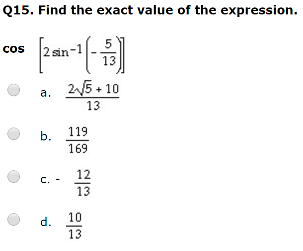 Solved Find The Exact Value Of The Expression Cos 2 Sin