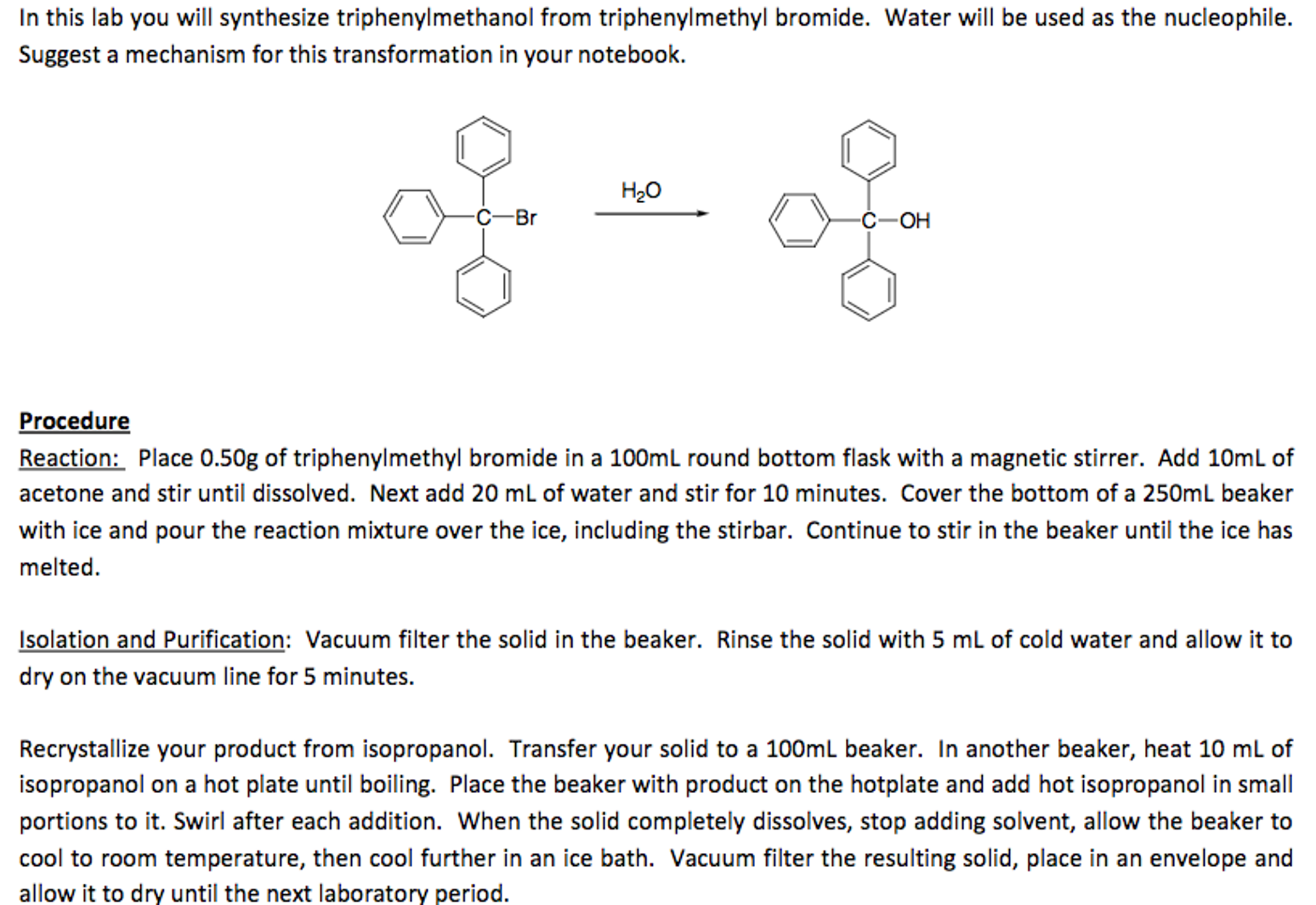 grignard reaction synthesis of triphenylmethanol lab report