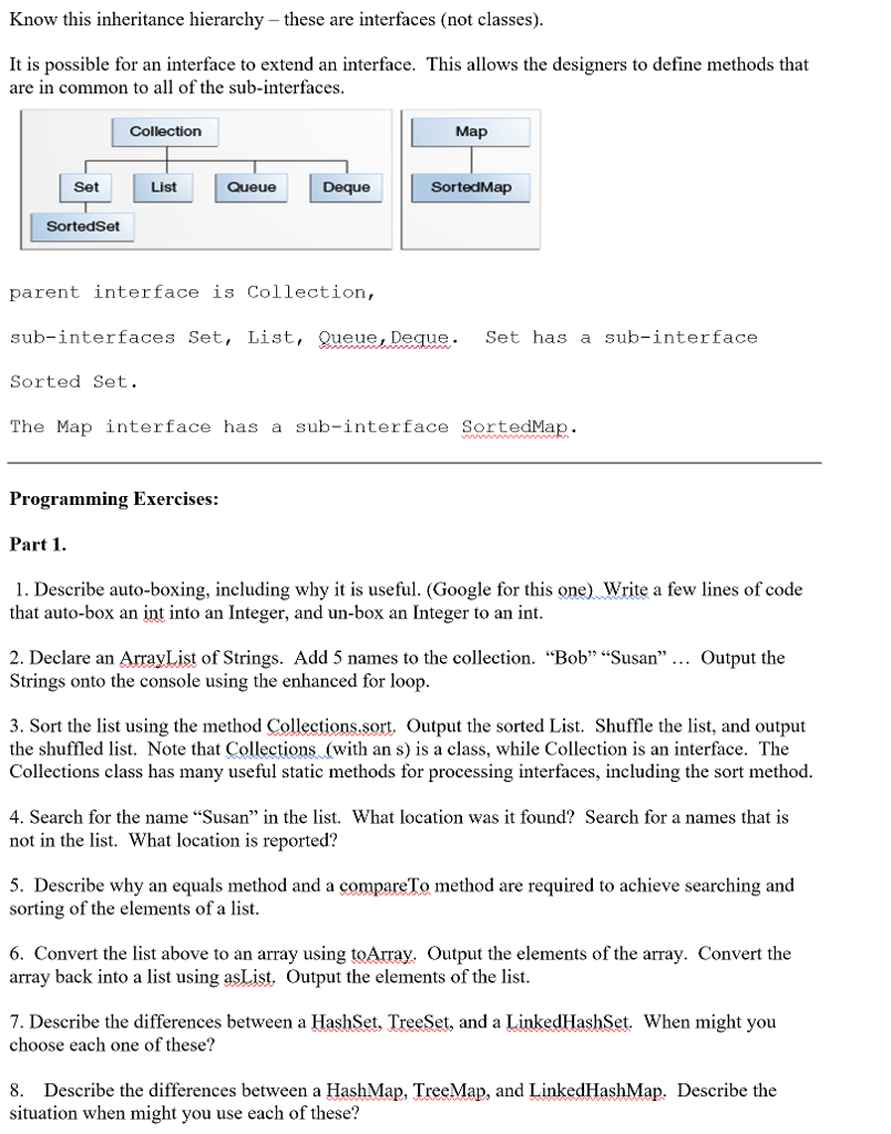 Solved Know this inheritance hierarchy these are interfaces | Chegg.com