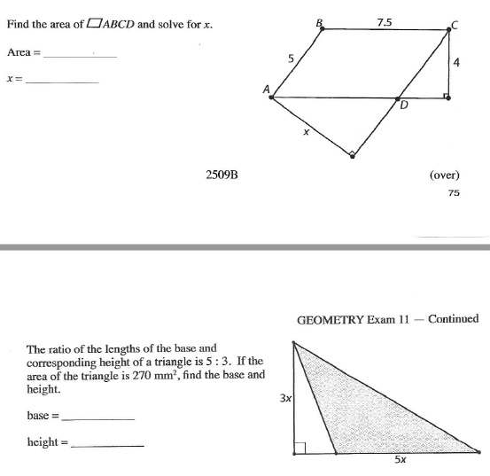 Solved: Find The Area Of ABCD And Solve For X. 7.5 Area = ... | Chegg.com