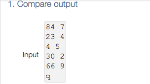 1. Compare output 84 7 23 4 4 5 Input 30 2 66 9