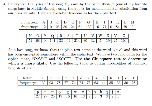 I Encrypted The Lyrics Of The Song My Love By The Chegg Com