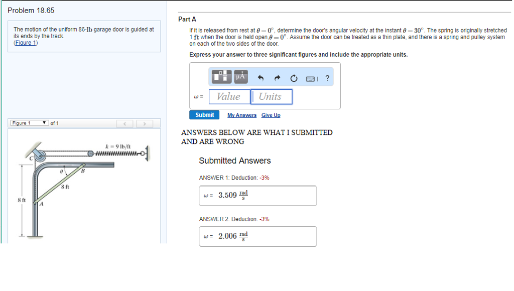Solved The Motion Of The Uniform 86 Lb Garage Door Is Gui