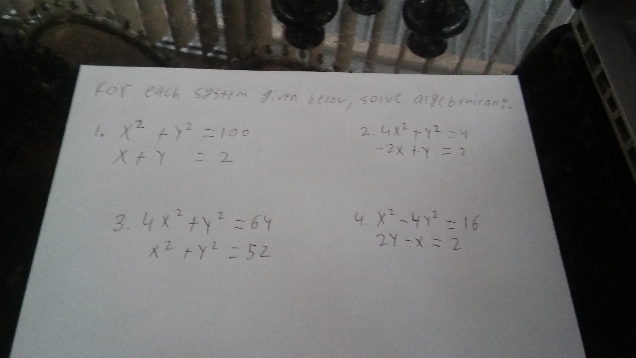 Solved For Each System Given Below Solve Algebraic Any Chegg Com