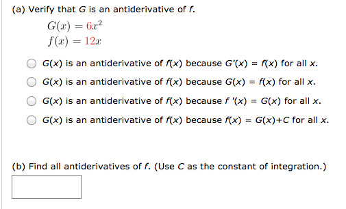 Solved Verify That G Is An Antiderivative Of F G X 6x Chegg Com