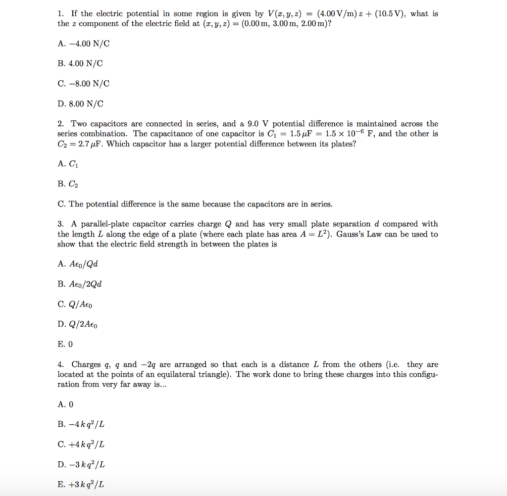 Solved 1 If The Electric Potential In Some Region Is Giv Chegg Com