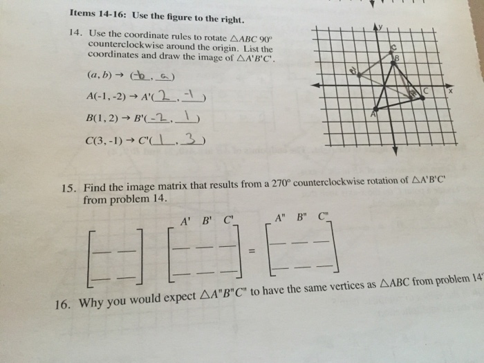 Use the coordinate rules to rotate ABC 90 degree