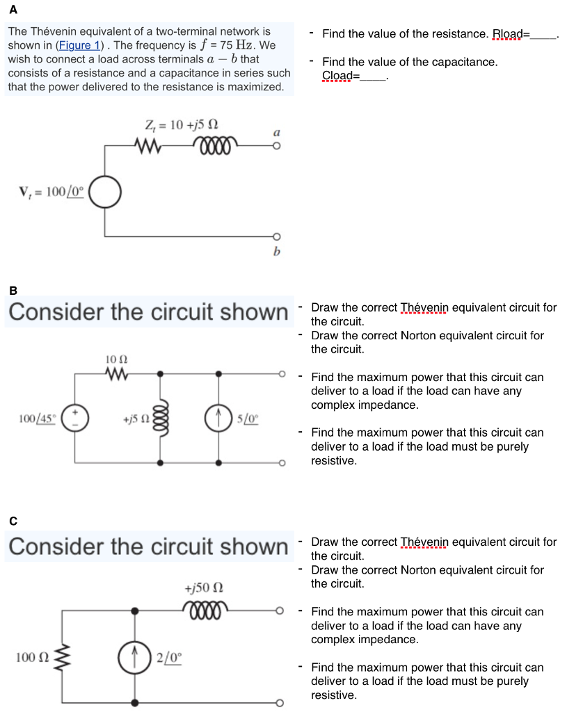 Solved The Thévenin Equivalent Of A Twoterminal Network