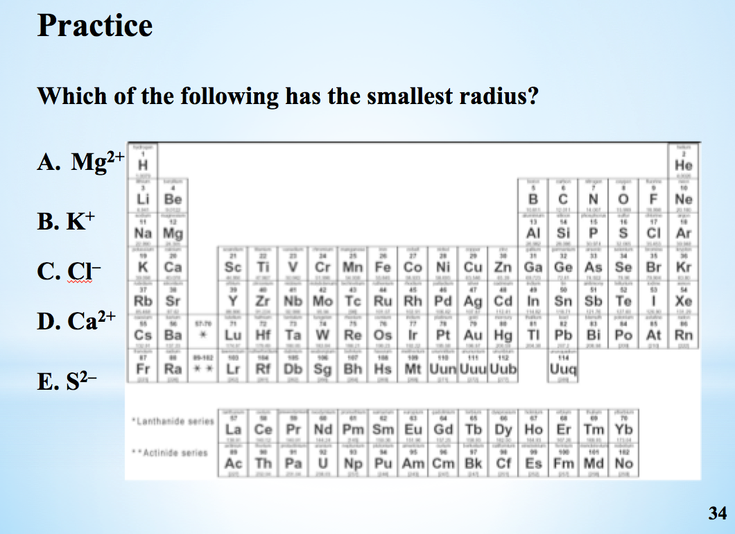 Solved Which Of The Following Has The Smallest Radius? | Chegg.com Solved Which Of The Following Has The Smallest Radius? | Chegg.com