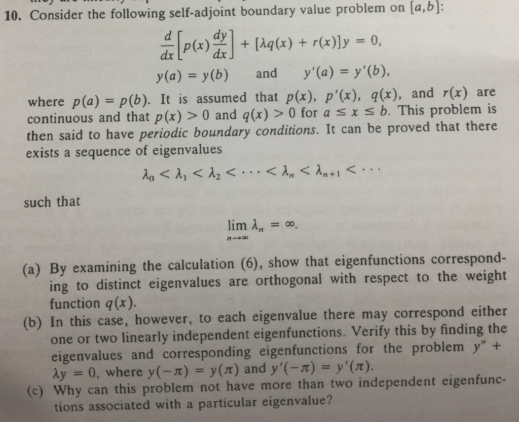 10 Consider the following self adjoint boundary la bl value problem on dy