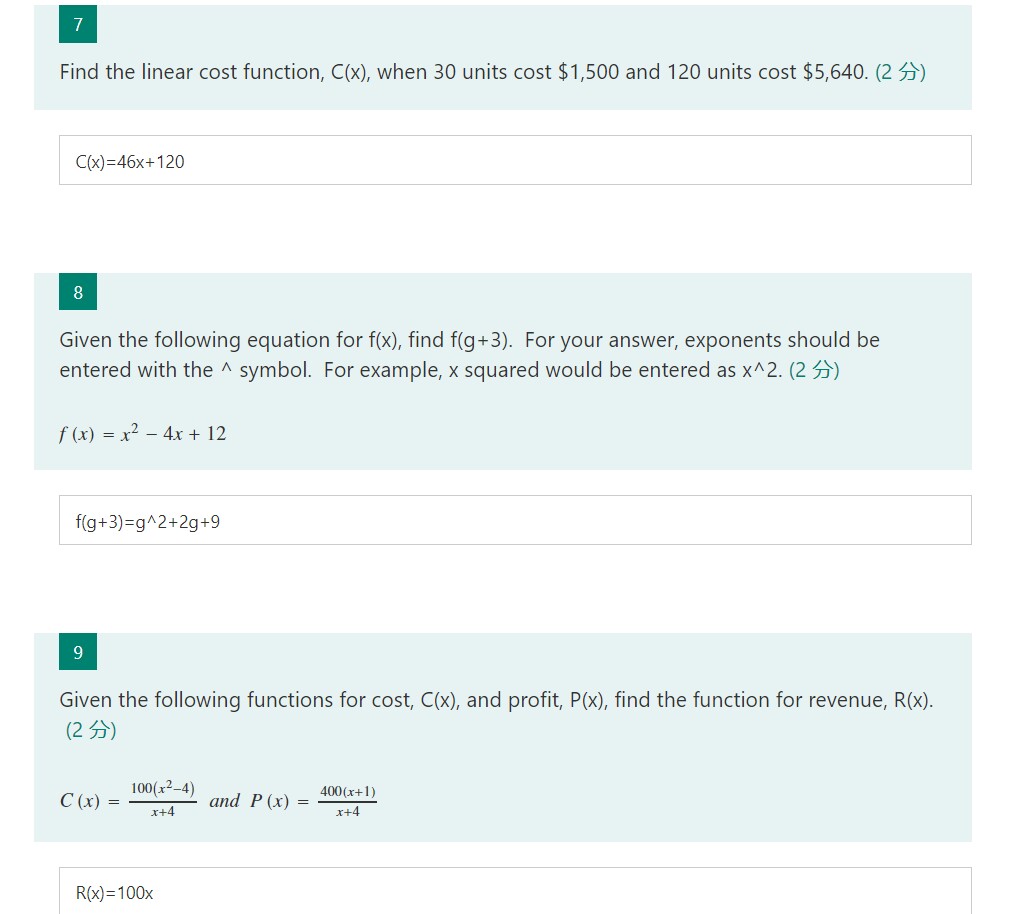 Solved 7 Find The Linear Cost Function C X When 30 Uni Chegg Com