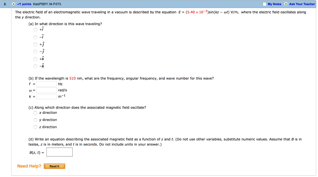 Solved The Electric Field Of An Electromagnetic Wave Trav Chegg Com