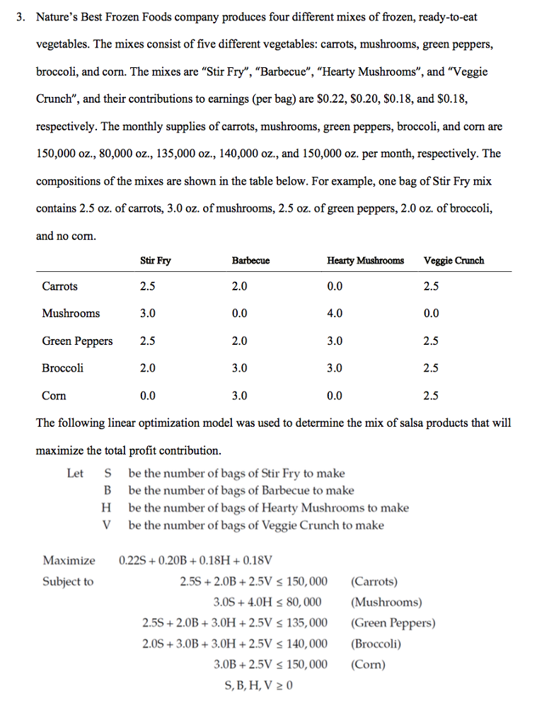 Solved 3 Nature S Best Frozen Foods Company Produces Fou Chegg Com