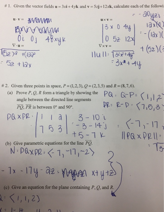 Solved Given Three Points In Space P 1 2 3 Q 2 Chegg Com