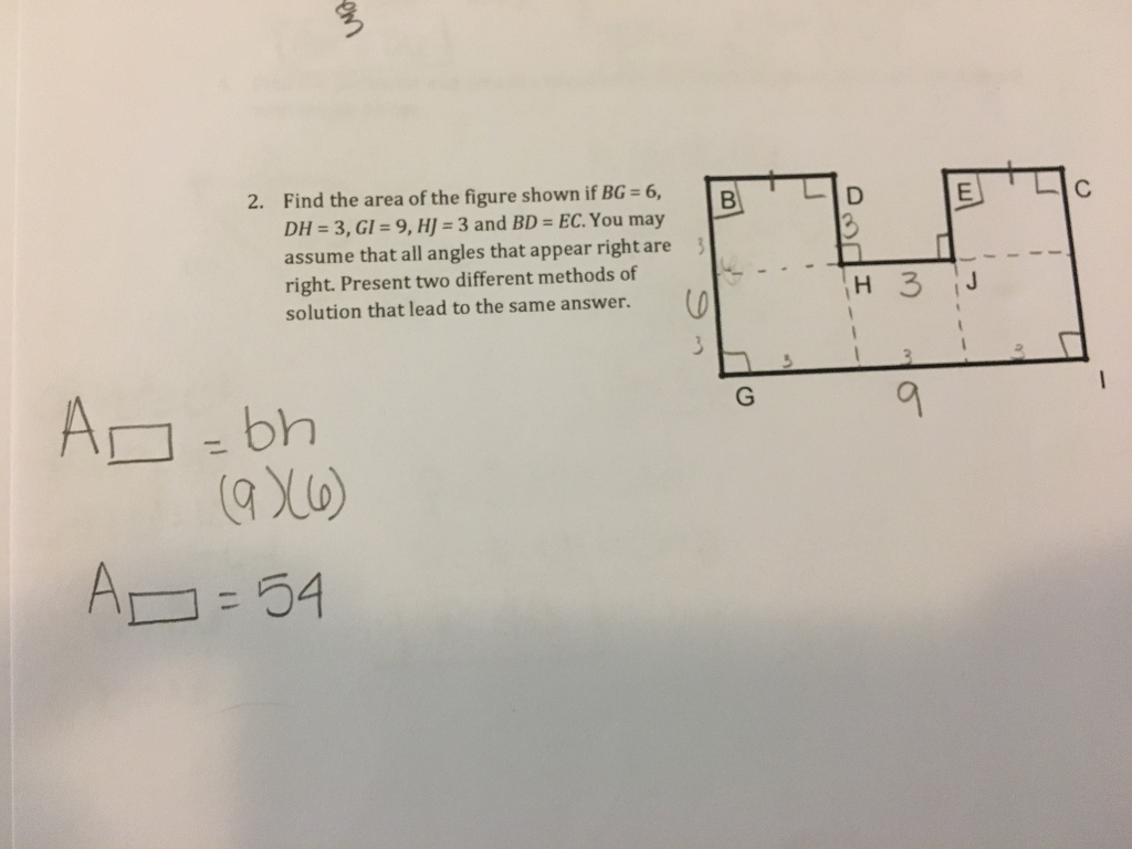 Solved 2 Find The Area Of The Figure Shown If Bg 6 Dh 3 Chegg Com