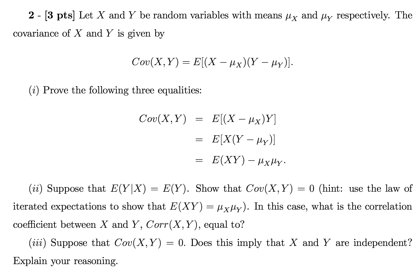 Solved 2 3 Pts Let X And Y Be Random Variables With Mean Chegg Com