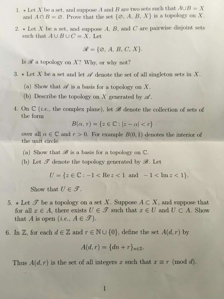 Solved A Let T De Show That B Is A Basis For A Topolo Chegg Com