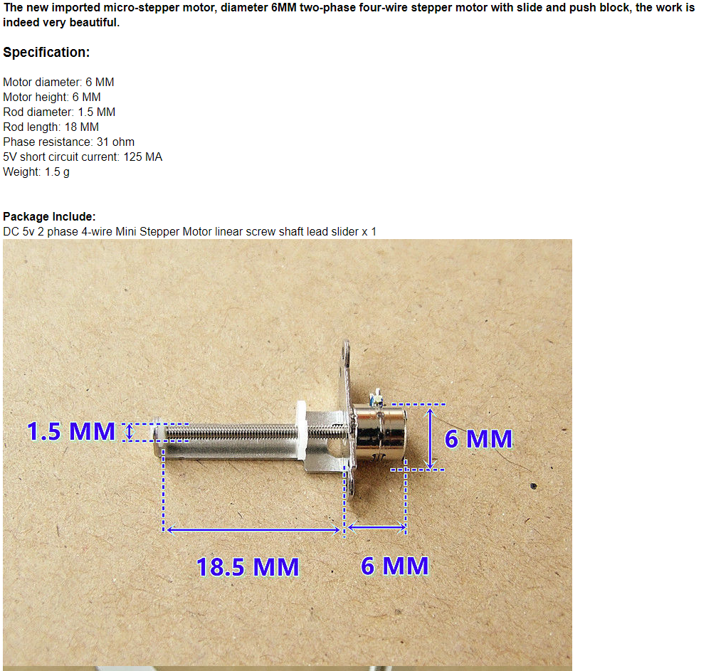 5PCS Mini 6mm 2-phase 4-wire Micro Stepper Motor 17mm Long Screw Rod DIY Camera 