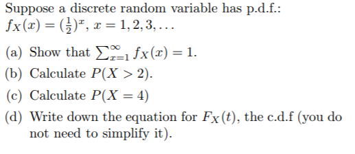 Solved Suppose A Discrete Random Variable Has P D F Is Chegg Com