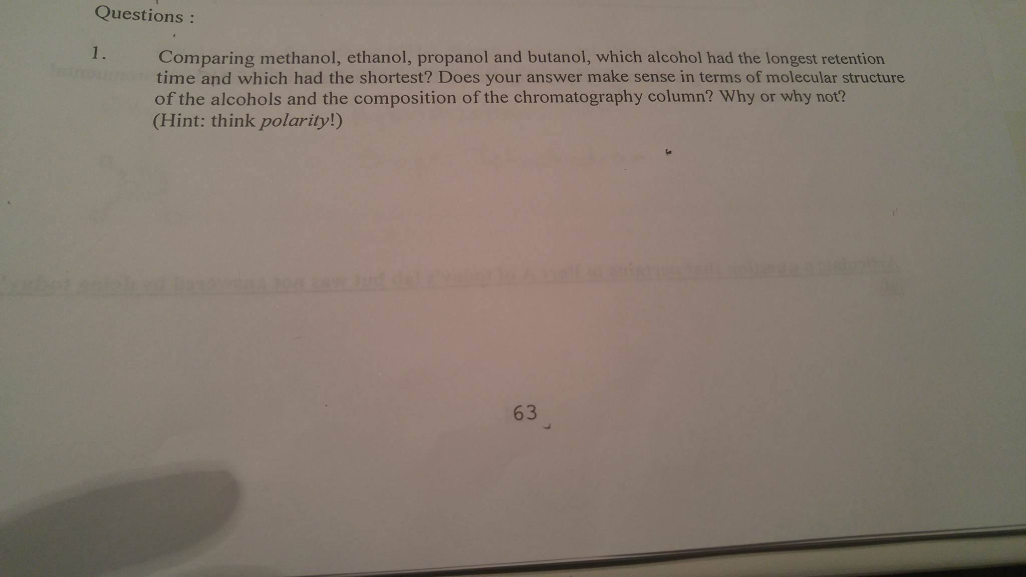 Questions: Comparing Ethanol, Solved: A Methanol, Propanol ...