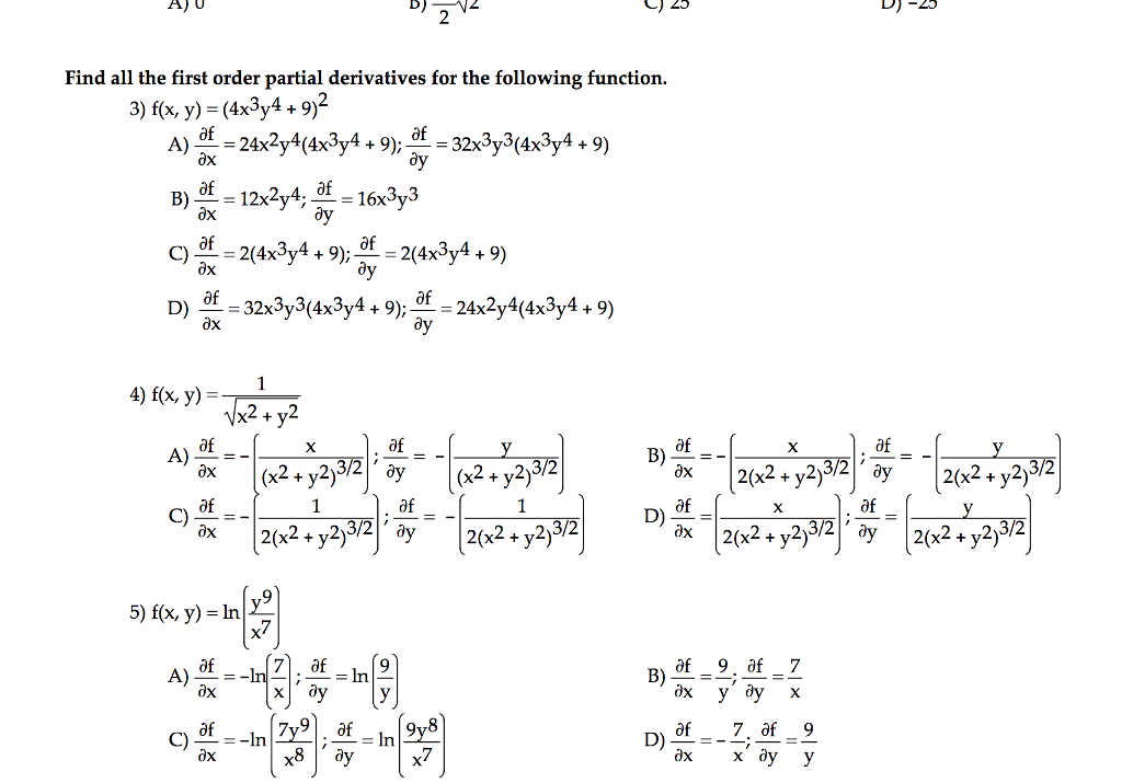 Solved A U Find All The First Order Partial Derivatives For Chegg Com