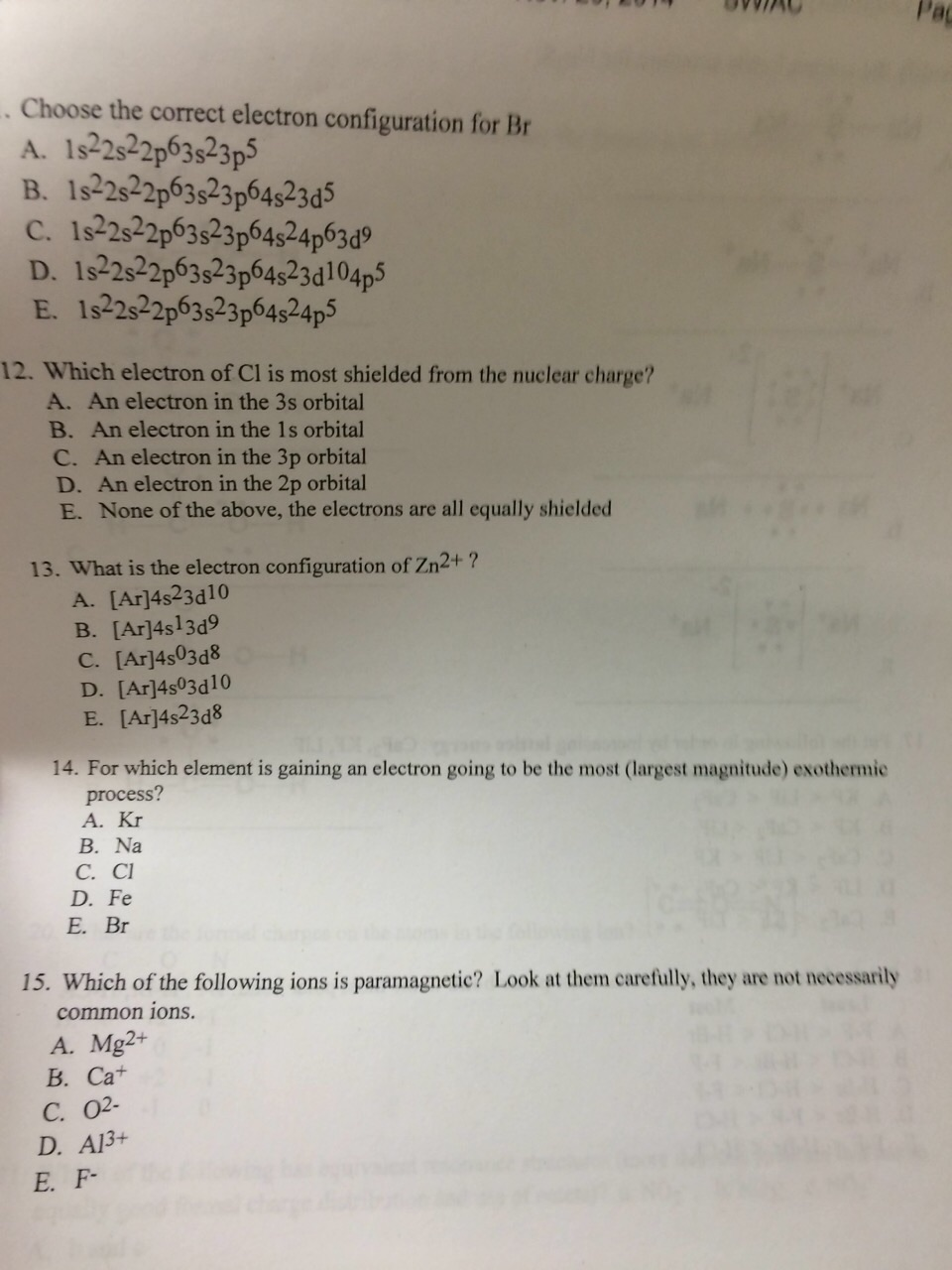 Solved Pag Choose The Correct Electron Configuration For Br | Chegg.com