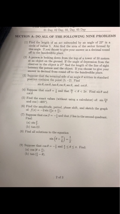 Solved Find The Length Of An Arc Subtended By An Angle Of