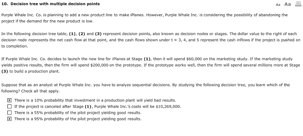 Study Points To Possibility Of >> Solved Aa Aa E 10 Decision Tree With Multiple Decision P Study Points To Possibility Of >> Solved Aa Aa E 10 Decision Tree With Multiple Decision P