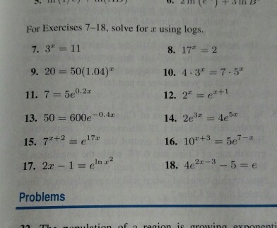 Solved For Exercises 7 18 Solve For A Using Logs 9 50 Chegg Com