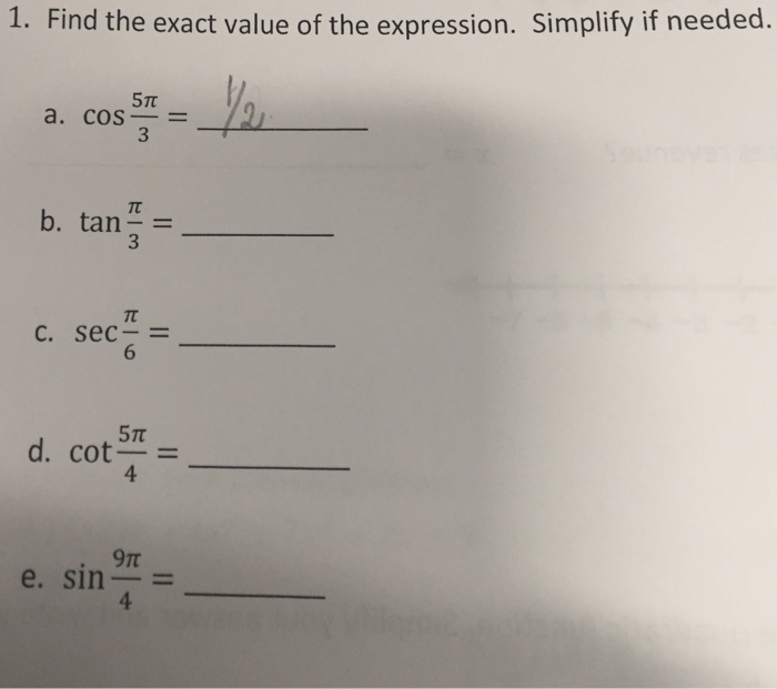 Solved Find The Exact Value Of The Expression. Simplify I