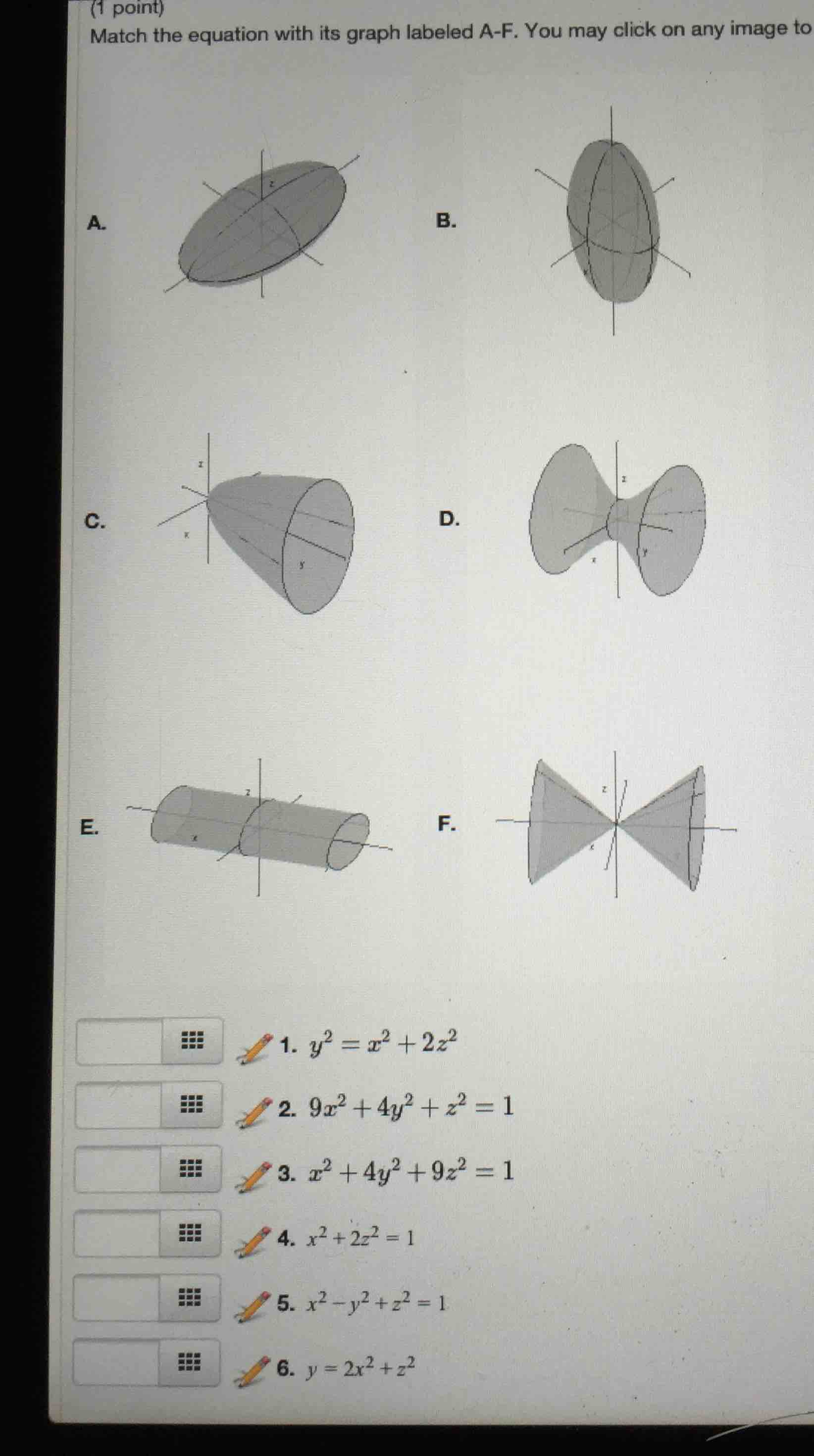 Match The Equation With Its Graph Labeled A F You Chegg Com