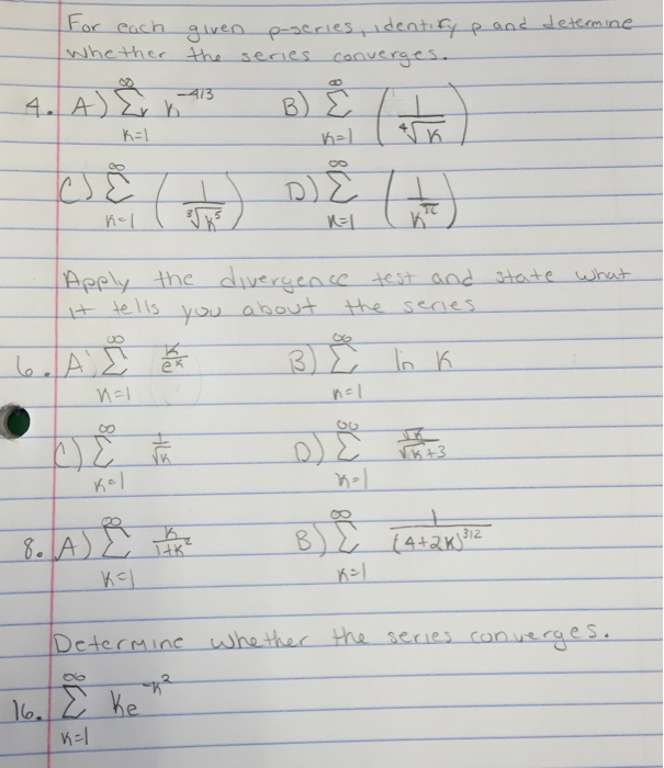 Solved For Each Given P Series Identify P And Determine Chegg Com