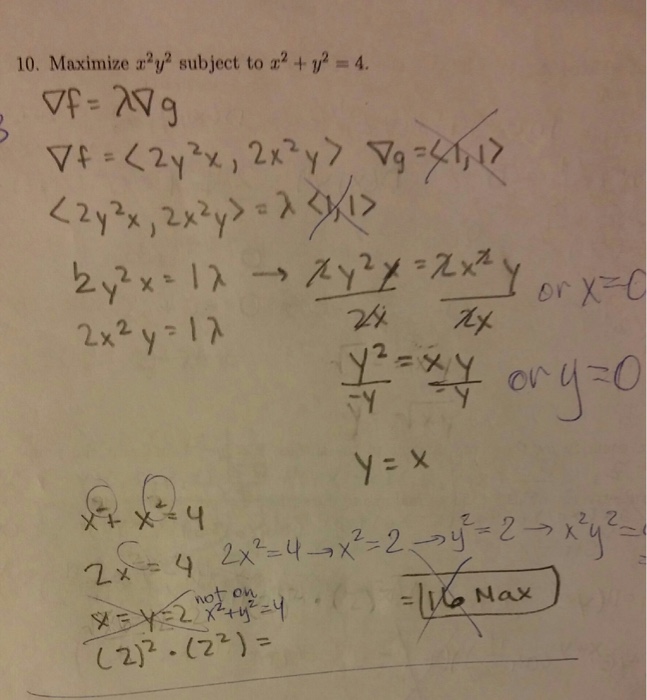 Solved Maximize X 2y 2 Subject To X 2 Y 2 4 Nabla F Chegg Com