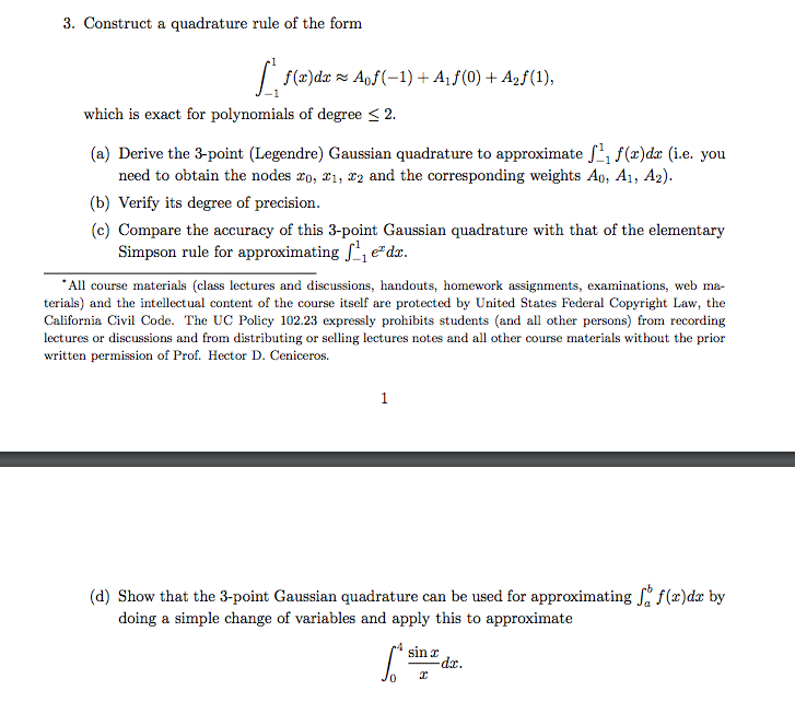 Solved Construct A Quadrature Rule Of The Form Integral 1 Chegg Com