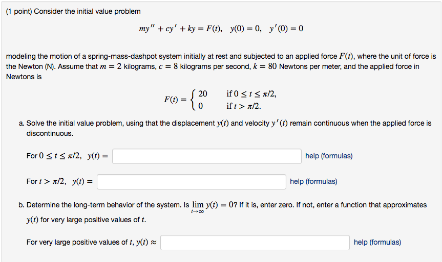 Solved Consider The Initial Value Problem My Cy Ky F T Chegg Com