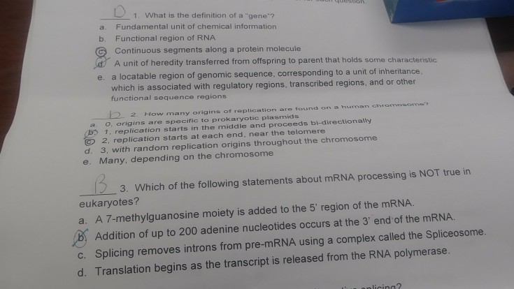 Solved 1 What Is The Definition Of A Gene A Fundamen