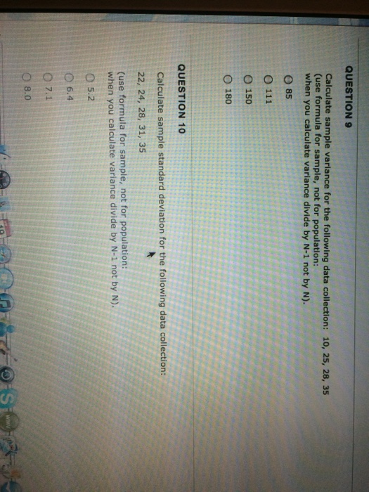 Solved Calculate Sample Variance For The Following Data Chegg Com