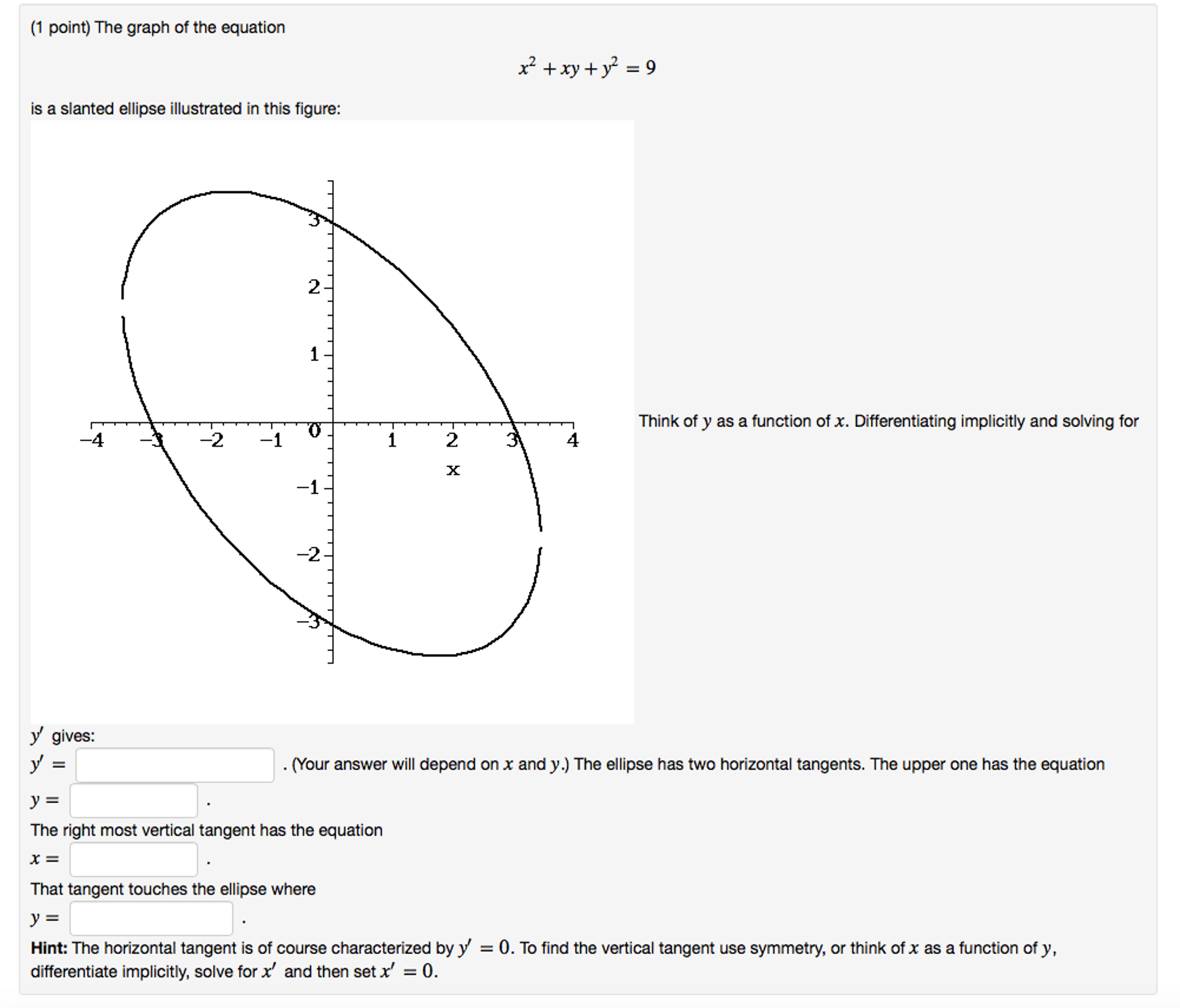 The Graph Of The Equation X 2 Xy Y 2 9 Is A Slanted Chegg Com