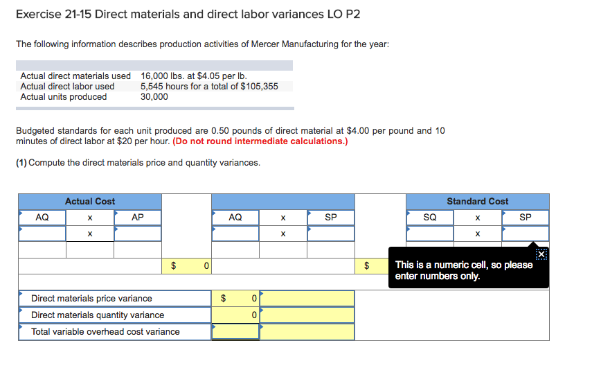 Solved Exercise 21 15 Direct Materials And Direct Labor V Chegg Com
