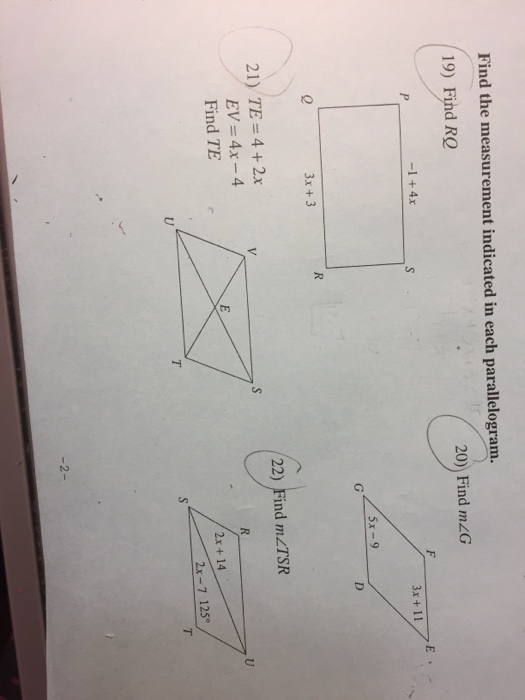 Solved Find the measurement indicated in each parallelogram. | Chegg.com