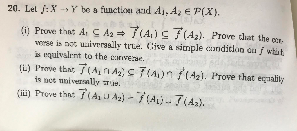 Solved Let F X Rightarrow Y Be A Function And A 1 A 2 E Chegg Com
