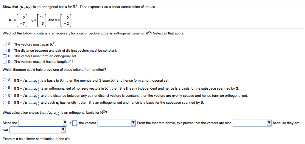 Solved Show That U W2 Is An Orthogonal Basis For R The Chegg Com