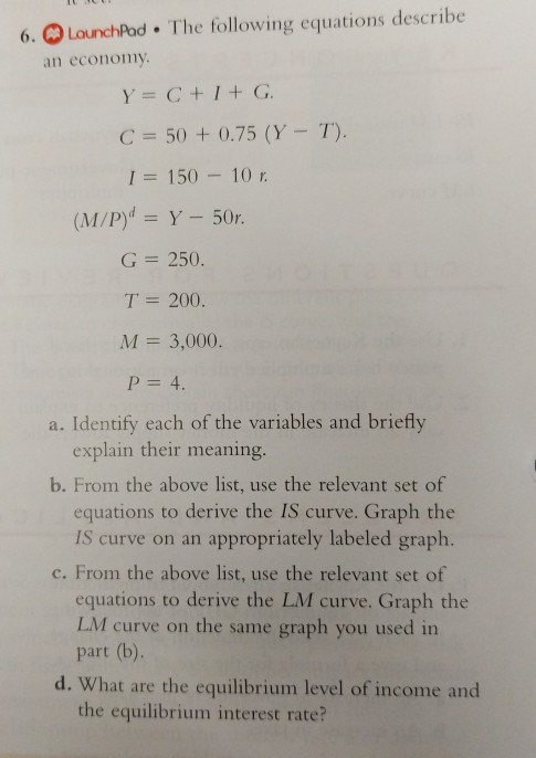 Solved 6 Lounchpod The Following Equations Describe An E Chegg Com