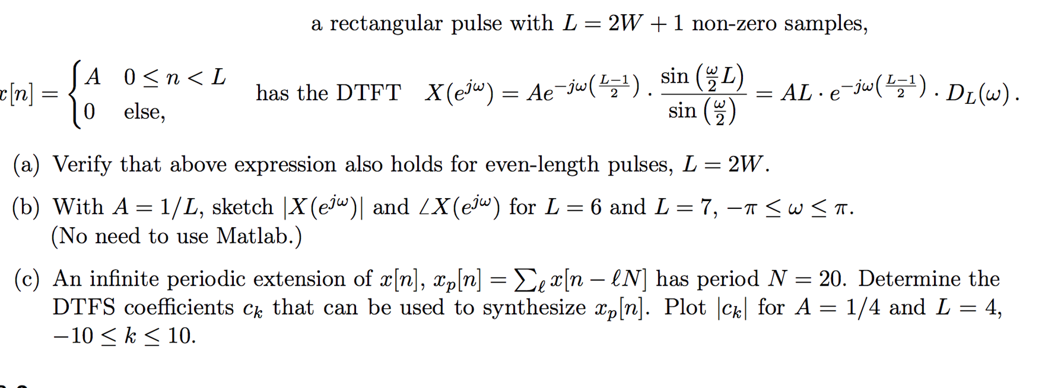 A Rectangular Pulse With L 2w 1 Non Zero Sampl Chegg Com