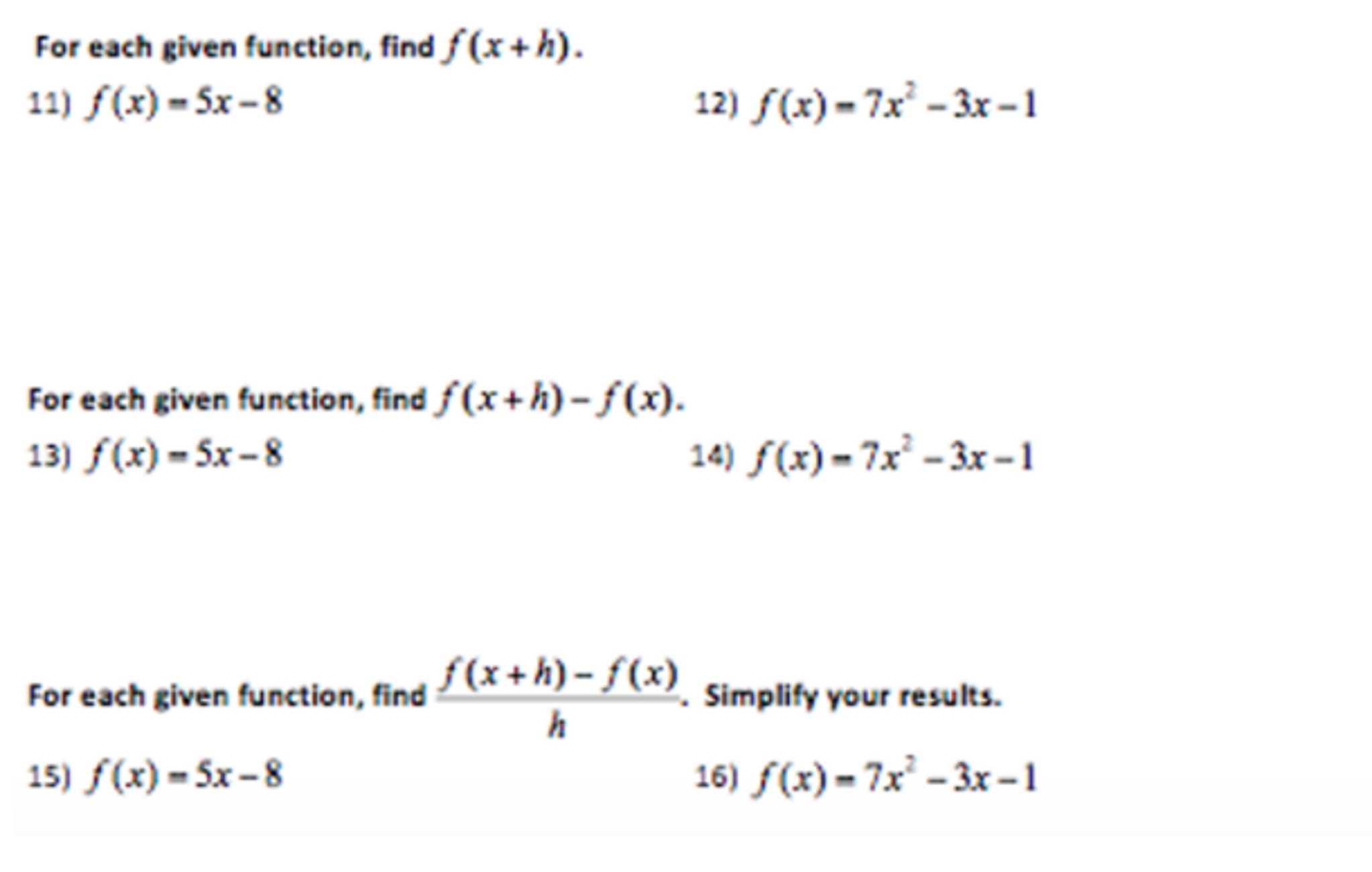 For Each Given Function Find F X H F X 5x Chegg Com