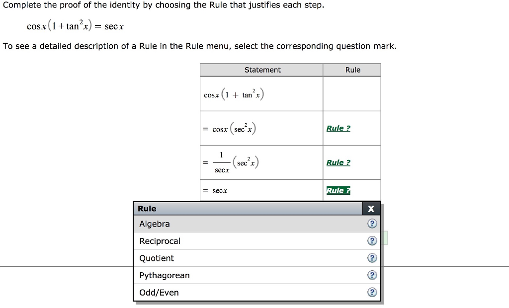 Solved Complete The Proof Of The Identity By Choosing The Chegg Com